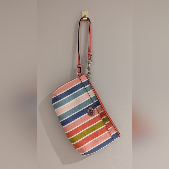 Coach Striped Pastel Wristlet, Blue and Pink - Picture 1 of 4